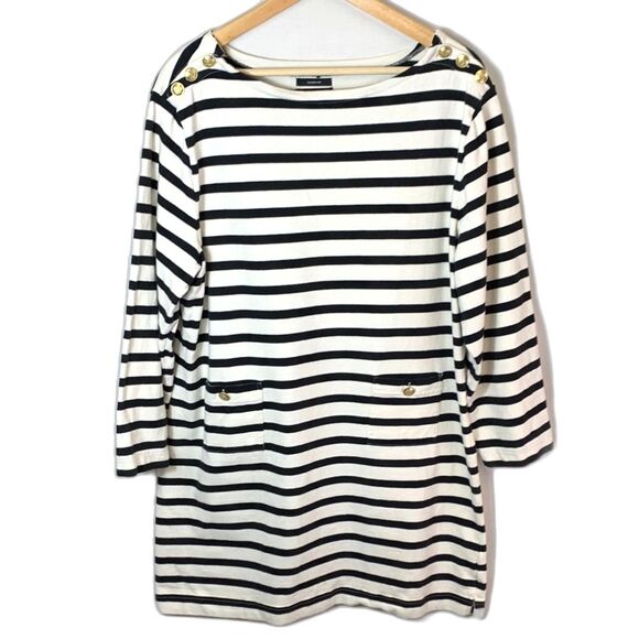 J. Crew Black White Striped Nautical Gold Button Accents LS Mini Dress XL - Picture 3 of 13